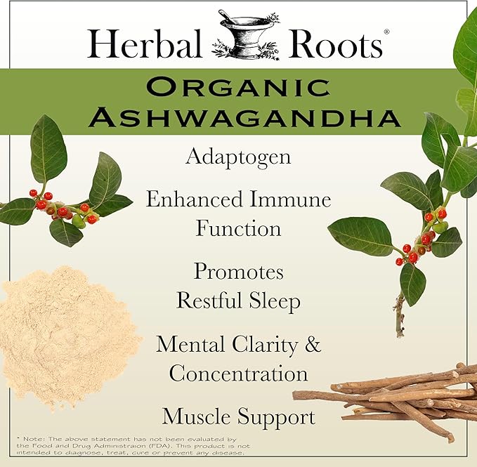 Herbal Roots Ashwagandha Capsules | Extra Strength 1000mg per Serving | Ayurvedic for Overall Health for Men and Women | 60 Vegan Capsules