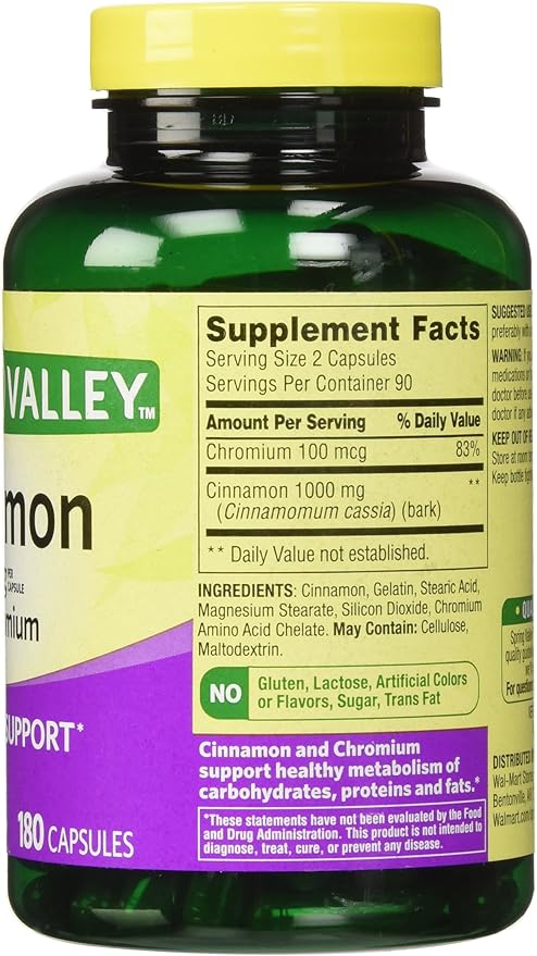 Spring Valley - Cinnamon 500mg Plus Chromium Twin Pack 2 Bottles of 180 Capsules