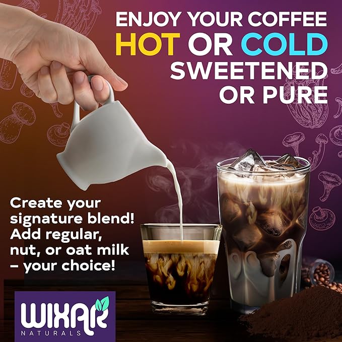 WIXAR Superfood Mushroom Coffee - Instant Coffee Powder Ten Superfood Extracts with Lion's Mane Turkey Tail Reishi Chaga Shiitake Ashwagandha Rhodiola Rosea Elderberry 5oz Mushroom Supplement