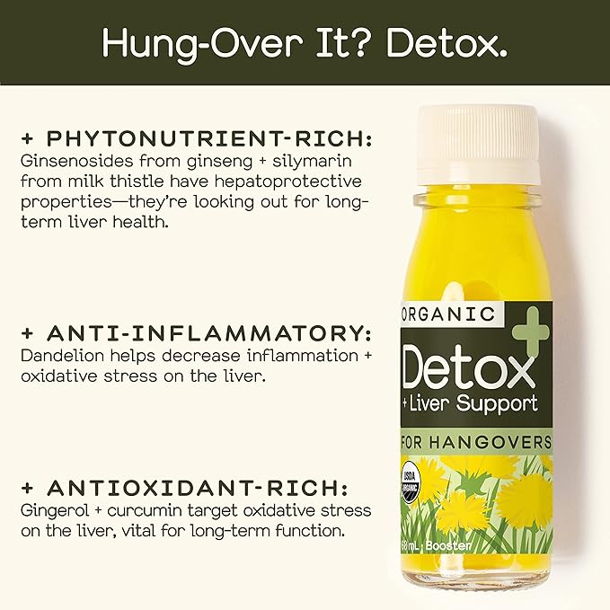 Greenhouse Juice Detox Wellness Shots Organic Immunity Shots Juice Liver Health Wellness + Anti-Inflammatory with Ginseng Milk Thistle and Dandelion Vegan &amp Gluten-Free (2 Oz Pack of 12)