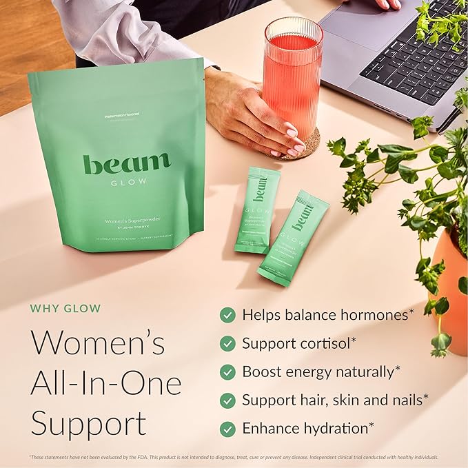 Beam Glow Hormone Balance Supplement for Women – Cortisol Supplement for Women PMS Relief Supplement Perimenopause &amp PCOS Support Womens Vitamins Thyroid Support with Ashwagandha &amp Seleniu