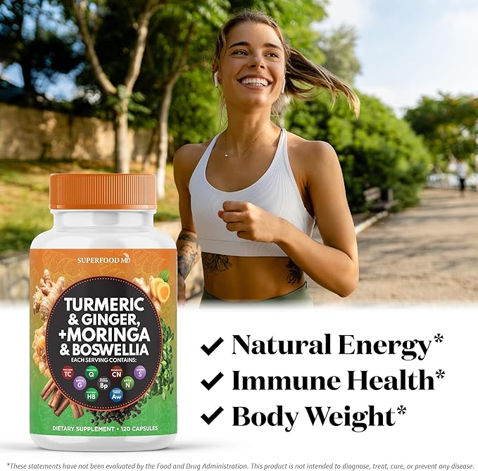 Turmeric Moringa Supplement | Ginger Boswellia Saffron Holy Basil- Joint Support Supplement for Women and Men with Ceylon Cinnamon Quercetin Tart Cherry- 240 Count