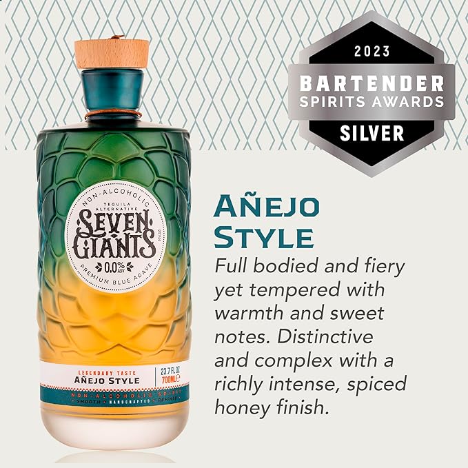 Seven Giants Añejo Style Tequila Alternative | Non Alcoholic Spirits | Premium Non Alcoholic Drinks by Spirits of Virtue | Imported by Think Distributors (700ml)