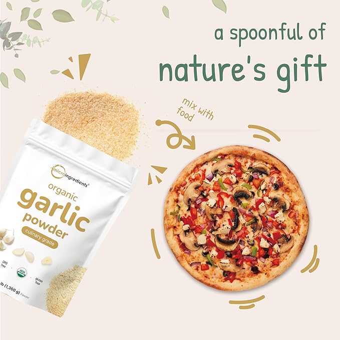 Organic Garlic Powder 3 lb | Premium Raw Allium Sativum Bulb | Pungent &amp Savory Flavor | Great for Meats Vegetables &amp Spice Mixes | Additive Free Non-GMO Bulk Supply