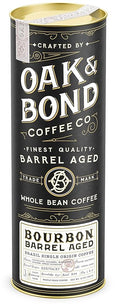 Oak &amp Bond Coffee Co. Bourbon Barrel Aged Coffee Brazil Single Origin Whole Bean Medium Roast - Chocolate Caramel Mandarin Orange Sweet Bourbon Flavors - 10oz