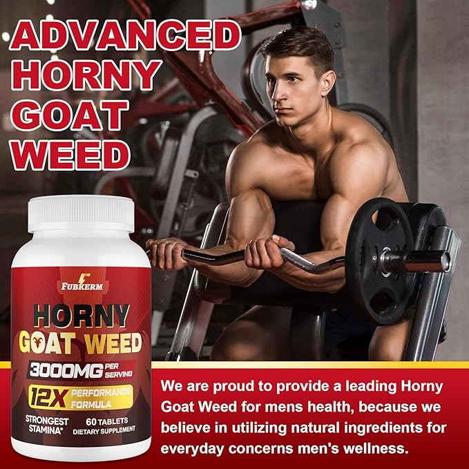 Hornygoatweed for Men 12 in 1 Horny Goat Weed Maximum Strength Male Enhancing Supplement with Maca Root Tongkat Ali Panax Ginseng Saw Palmetto for Hormone Stamina Performance Energy 60 Count