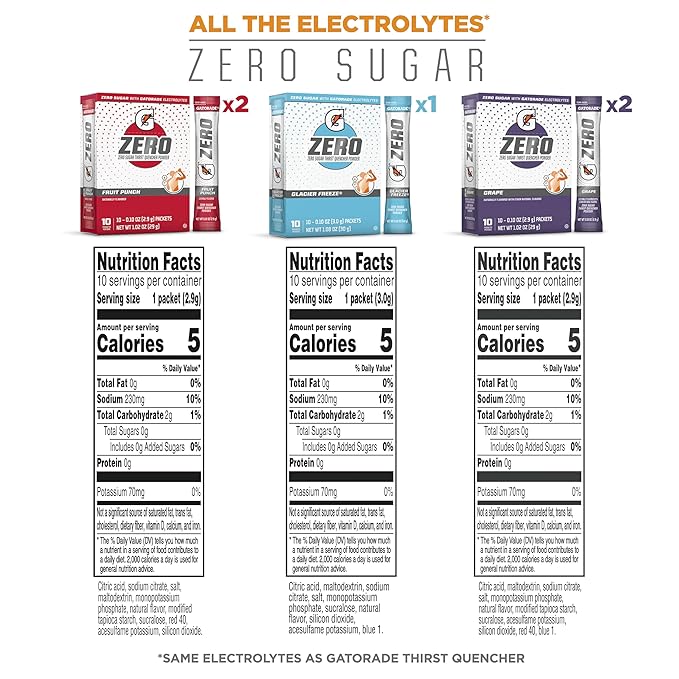 Gatorade G Zero Powder Fruit Punch Variety Pack 0.10oz Individual Packets - 10 Count (Pack of 10)