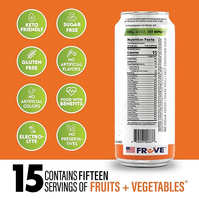 FrUve Super Water | Cantaloupe Cucumber Flavor | 12 16oz Cans | Healthy Drink | Zero Sugar | Low Calorie Drink | Powerful Antioxidants | Boosts Immune System | NON-GMO | The Super Health Drink