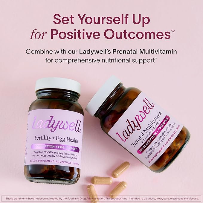 Ladywell Fertility + Egg Health | Fertility Support | Ovarian Health Egg Quality Ovulation &amp Conception Wellness Support | CoQ10 Folate + Key Ingredients | Science-Backed Women’s Supplement 60