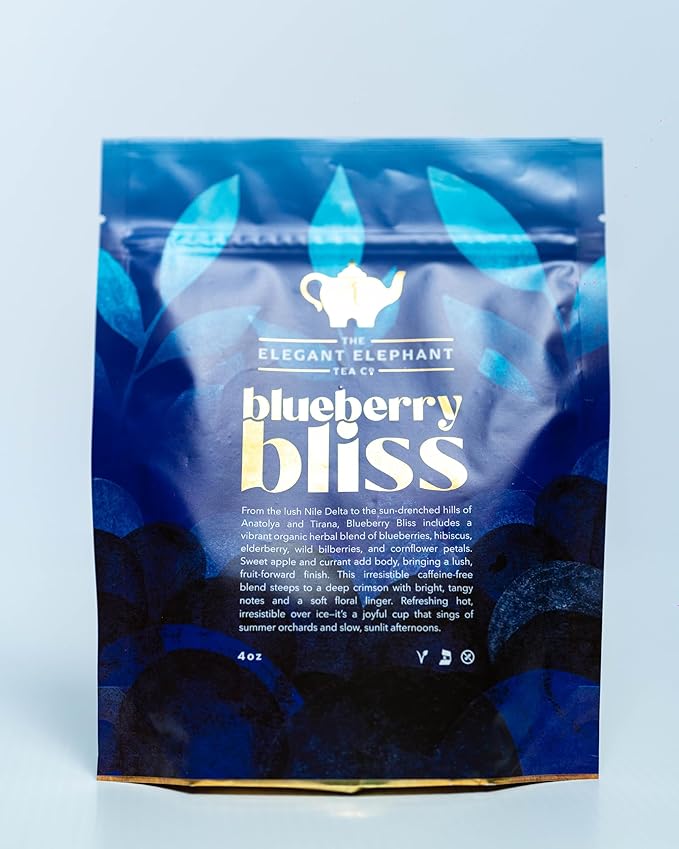 Blueberry Bliss Tea Organic Loose Leaf Herbal Tea – Real Fruit Summer Juice Caffeine-Free Refreshing Sweet Iced Drink – 4 oz Resealable Bag (Makes 50 Cups)