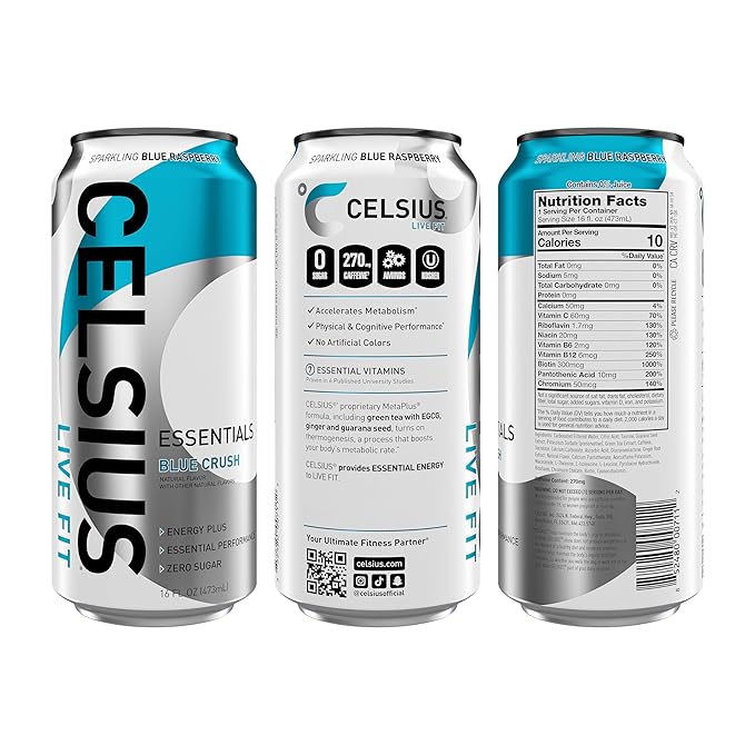 CELSIUS ESSENTIALS™ Sparkling Blue Crush Sugar Free Performance Energy Drink 16 Fl Oz (Pack of 12)
