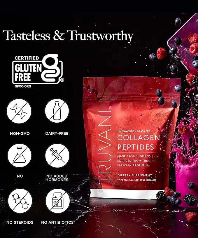 Truvani Hydrolyzed Collagen Peptides | Unflavored | 20 Servings | 10g Grass-Fed Collagen Protein Powder | Promotes Hair Nail Skin and Joint Health | Keto | Gluten &amp Dairy Free | Women &amp Men