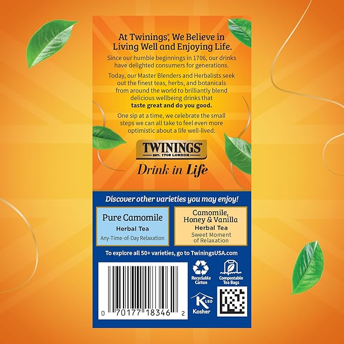 Twinings Nightly Calm Herbal Tea Individually Wrapped Bags 20 Count (Pack of 6) Spearmint &amp Lemongrass Naturally Caffeine-Free Enjoy Hot or Iced 120 Teabags