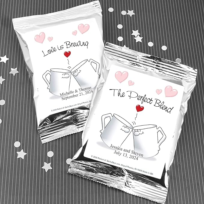 Personalized Coffee Bags The Perfect Blend Kissing Mugs Wedding Favors (Set of 24)
