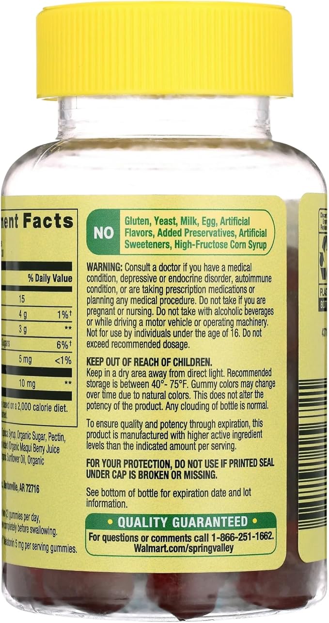 Spring Valley Extra Strength Melatonin 10mg - Blueberry Gummies - 60 Vegetarian Gummies - Sleep Support with SUREFECT Organizer.