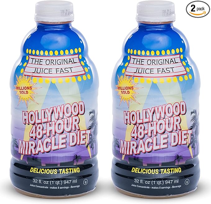 Hollywood diet 48 Hour Juice Cleanse Drink 2 Pack Vitamin-B Infused Detox Cleanse for Body Reset Hydration and Energy | Ideal for Intermittent Fasting Bloating Support Event Prep 32 oz