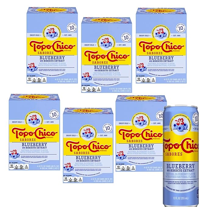 Geakv Topo Chico Sabores Box 24 Pack of Blueberry with Hibiscus 12 fl oz Each Can QUALITATT 10
