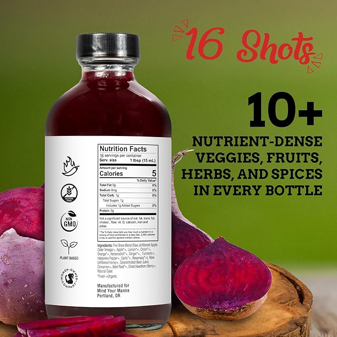 Fire Brew Energy – Beet Apple Cider Vinegar Wellness Tonic | 16 Concentrated Shots of Healthiest Organic Ingredients to Energize and Boost Your Stamina with Antioxidants for Heart &amp Blood Health –
