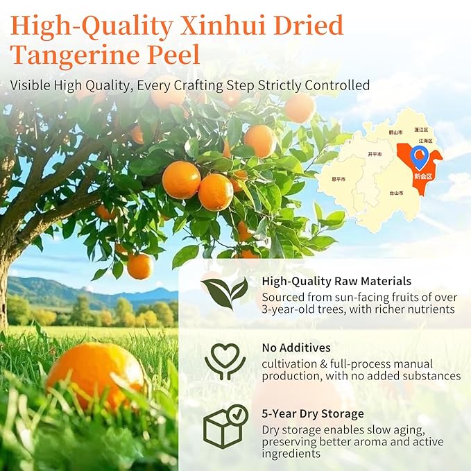 Baihuatang Natural Dried Tangerine Peel for Tea ‌Dried Tangerine Peel 50g (1.76oz) | Xinhui Chen Pi | Matured Mandarin Peel | No Additives 新会陈皮