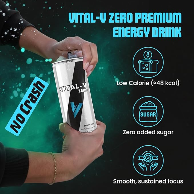 Vital-V Zero Premium Sugar Free Energy Drink with Taurine and B-Vitamins 0 Calories