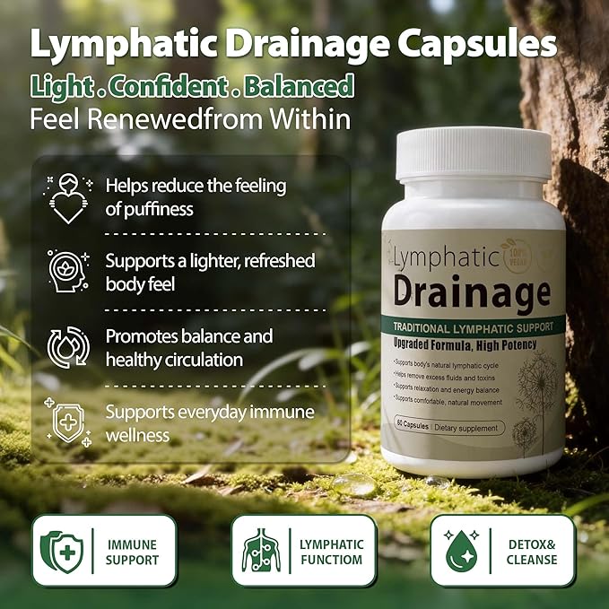 Lymphatic Drainage Capsules Natural Herbal Supplement for Immune Health &amp Fluid Balance with Echinacea Dandelion and Burdock 120 Capsules