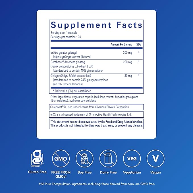Pure Encapsulations Rapid Mental Energy - Vegan Memory Supplement to Support Brain Health - Ginkgo Biloba Extract Alpinia Galanga &amp American Ginseng Extract - Non-GMO &amp Gluten-Free - 30 Capsu