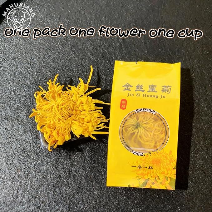 MAHUXIANG Golden Silk Chrysanthemum Tea Bags 100 Individual Tea Sachets – 1 Whole Flower Bud per Bag Caffeine-Free Herbal Tea Gluten-Free