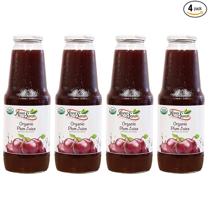 Anna and Sarah 33.8 Oz Organic Tart Plum Juice - Glass Bottle (4 Pack) No Sugar Added No Artificial Colors No Preservatives No Flavors AddedNOT from Concentrate