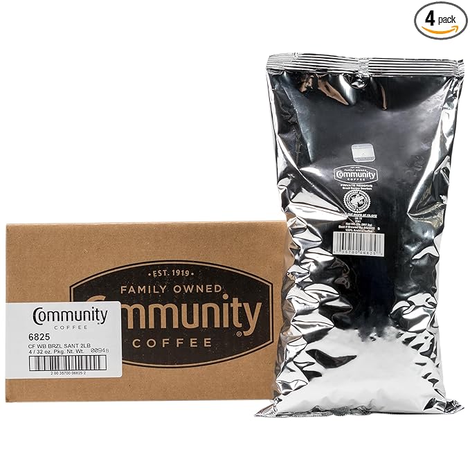 Community Coffee Private Reserve Brazil Santos Bourbon Whole Bean Coffee Medium-Dark Roast 32 Ounce Bag (Pack of 4)