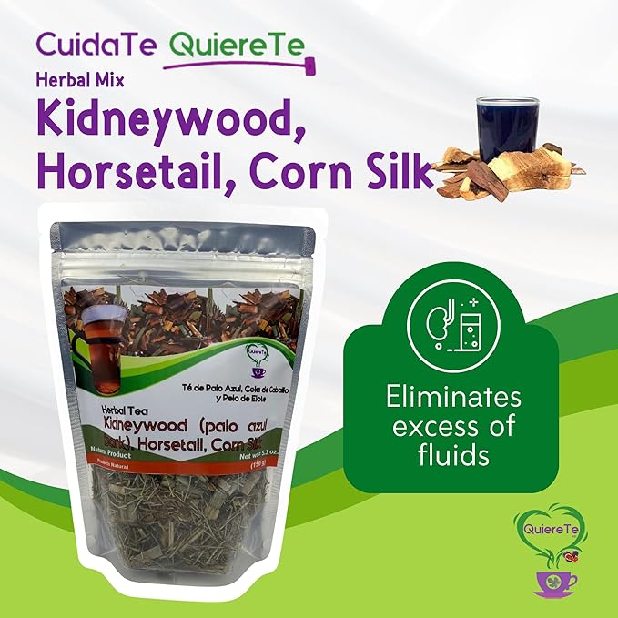 Palo Azul Tea Kidneywood Horsetail Corn Silk Quiere Te 5.3 oz (150 grams) Up to 100 Cups Cyclolepis Genistoides Herbal Blue Stick Tea Resealable Bag Product From Mexico 100% Natural