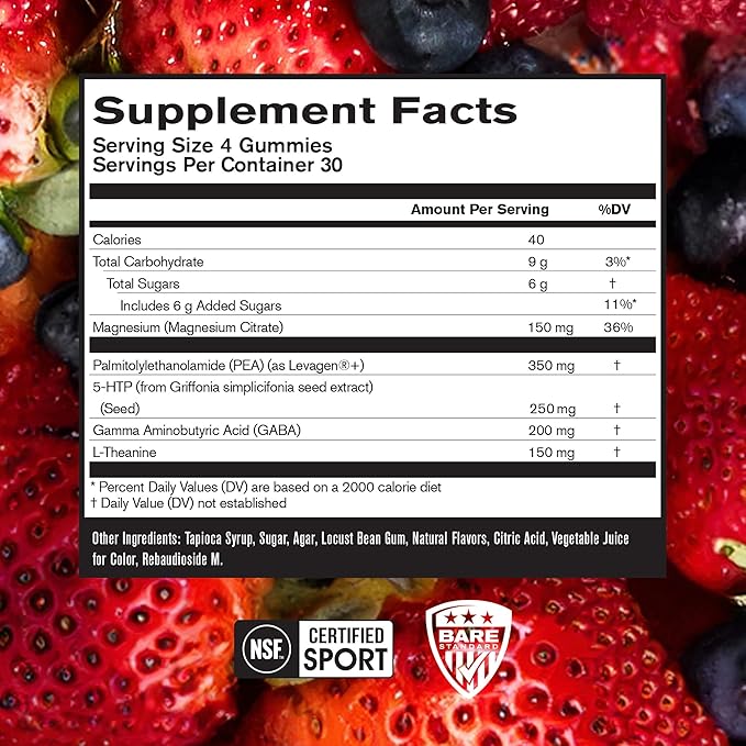 BARE PERFORMANCE NUTRITION BPN Peak Sleep Gummy Sleep Aid &amp Recovery Support Supplement 30 Servings Berry