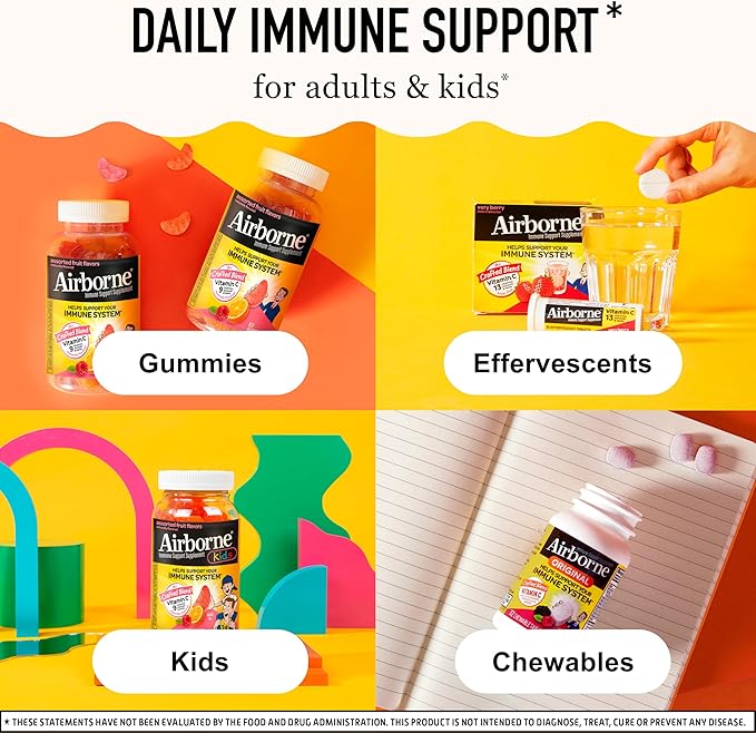 Airborne 750mg Vitamin C Gummies for Adults Immune Support Supplement with Powerful Antioxidants Vitamins C &amp E - 42 Gummies Zesty Orange Flavor (2 Pack)