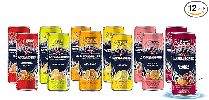 San Pellegrino Sparkling Fruit Beverages Variety Sampler Pack - 11.15 Fl Oz Cans (12 Pack) - In Sanisco Box…