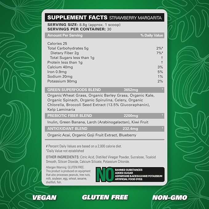 EHP Labs OxyGreens Super Greens Powder - Spirulina &amp Chlorella Superfood Green Juice Powder &amp Greens Supplements with Prebiotic Fibre Antioxidants &amp Immunity Support 30 Serves (Strawb.