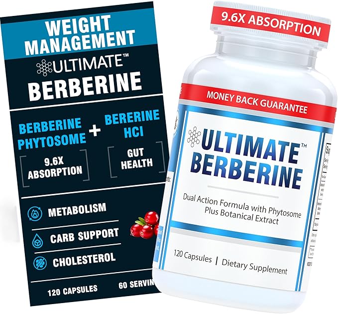 Ultimate Berberine Phytosome for Optimal Metabolic Health After 35 - 9.6X Absorption Dual Action Formula for Appetite &amp Gut Health - Immunity &amp Cholesterol Support - Clinical Dose &amp Third