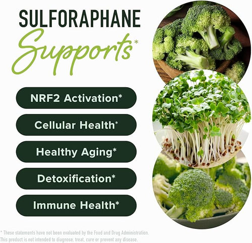 50MG Sulforaphane Supplement from Broccoli Sprouts | NRF2 Activation Cellular Health &amp Immune Support | Glucoraphanin Myrosinase &amp Antioxidants | Third-Party Tested | 60 Broccoli Seed Microb