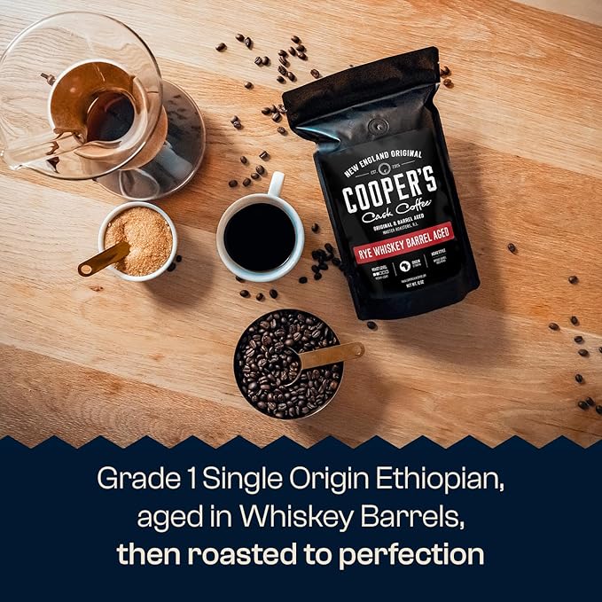 Rye Whiskey Barrel Aged Coffee Single-Origin Ethiopian Beans Aged in Rye Whiskey Barrels Medium Light Roast Whole Bean 2 lb