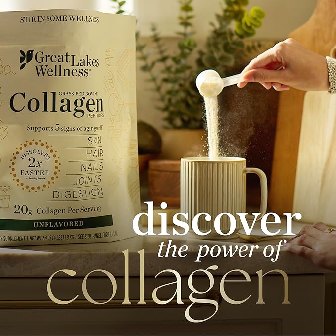 Great Lakes Wellness Collagen Peptides Powder for Skin Hair Nails Joints &amp Digestion - Chocolate Flavored - Quick Dissolve Hydrolyzed Non-GMO Kosher - 10 oz
