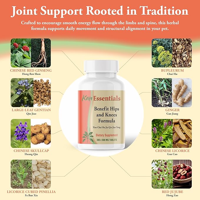 Kan Herb Company Benefit Hips and Knees Formula – Traditional Chinese Herbal Blend for Dogs and Cats to Support Joint Comfort Mobility and Digestive Balance Supplement Tablets for Pets 300 Tablets