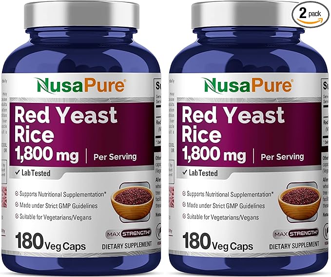 NusaPure Red Yeast Rice 1800mg 180 Veggie Capsules (Non-GMO Vegan) (Pack of 2)