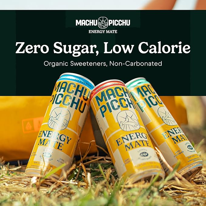 MACHU PICCHU Zero Sugar Energy Mate Drink – Non-Carbonated Yerba Mate 120mg Organic Caffeine Smooth Focus Without Jitters or Crash Low Calorie USDA Organic 12oz Cans (12-Pack-“Variety”)