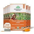 Organic India Tulsi Turmeric Chai Tea - Herbal Tea Bags with Caffeine Ginger Root Cinnamon Holy Basil Stress Relieving and Energizing Immune Support Helps Digestion - 18 Count Pack of 6