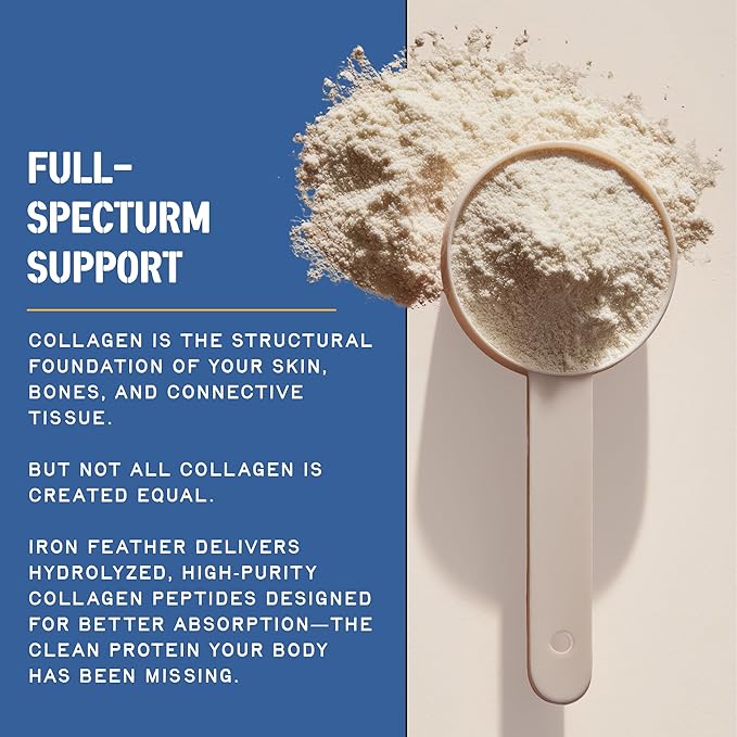 Iron Feather Collagen Powder | Vanilla | Multi-Collagen Protein with Vitamin C | Supports Joints Tendons Recovery Skin Hair and Nails | 10g Protein per Scoop | Clean and Functional Nutrition