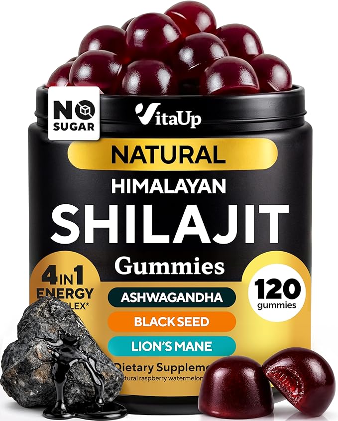 Himalayan Shilajit Gummies - Sugar Free Natural Shilajit Gummies with Fulvic Acid Ashwagandha Lions Mane Black Seed - Immune &amp Energy Support - 120 Count