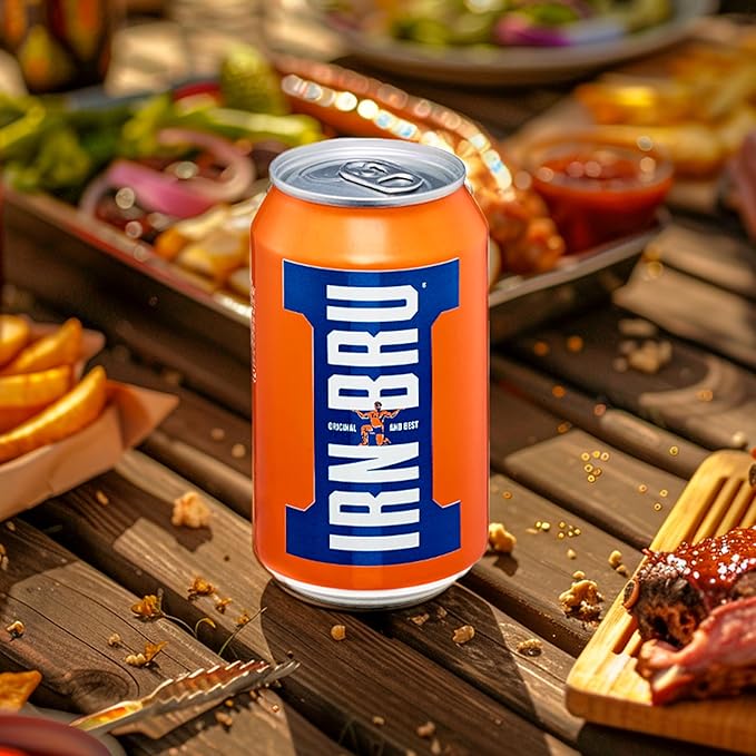 IRN-BRU Original Scottish Sparkling Soda Citrus Flavored Carbonated Drink - Sparkling Flavored Soft Drink 32 Flavor Recipe 11.1 fl oz Cans Pack of 24