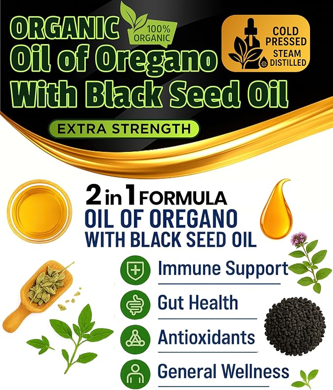 Oil Of Oregano With Black Seed Oil - 400 Servings 2 in 1 Wild Oregano Oil with Black Seed Oil Drops Organic Supplement Alternative to Oregano and Black Seed oil Gel Capsules Non-GMO Vegan