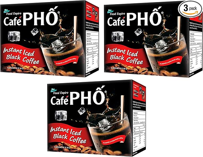 Cafe Pho Vietnamese Instant Coffee Mix Iced Black Coffee Cafe Den Da Single Serve Coffee Packets Box of 9 Sachets Pack of 3