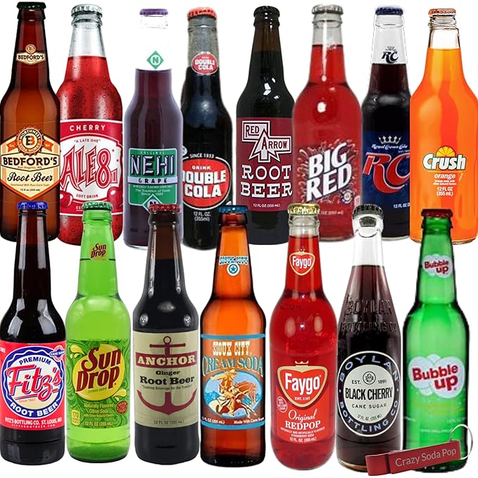 Surprise Variety Soda Sampler of the Month Club | Variety Pack of 6 Sodas Monthly for a Year | Includes Crazy Soda Pop Bottle Opener | 12 Month Subscription