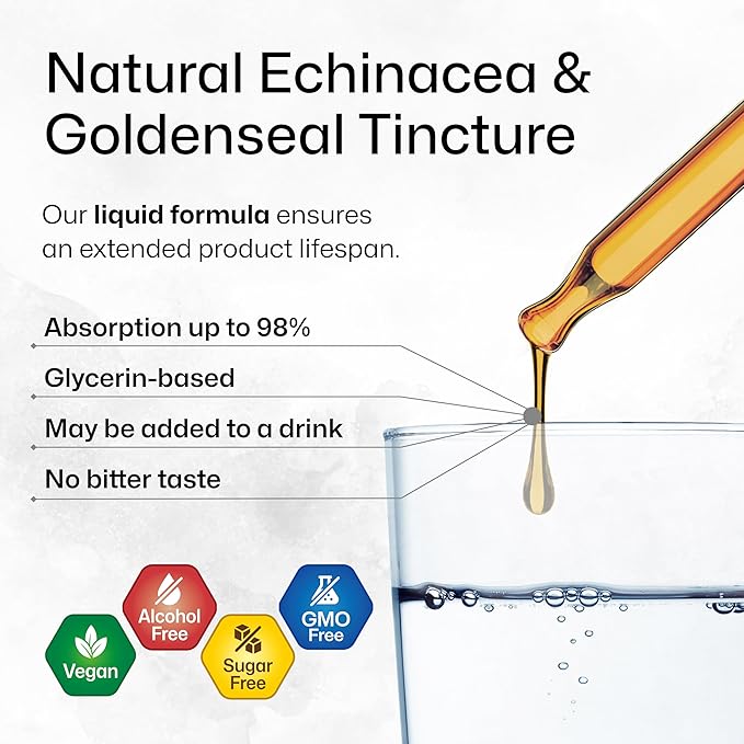 BIO KRAUTER® Echinacea Goldenseal for Immune &amp Respiratory Support - Pure Vegan Echinacea Drops with Goldenseal - Natural Respiratory Supplements 2 Fl.Oz 28-Day Supply - Alcohol &amp Sugar Free