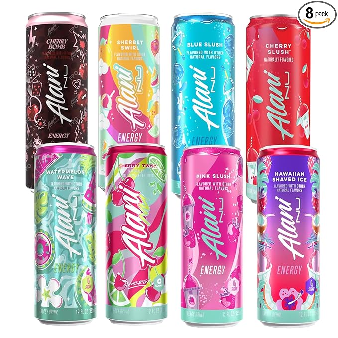 Alani Energy Drink Variety Pack – Sugar Free Low Calorie Energy Drinks – Assorted Flavors (Cherry Bomb Sherbet Swirl Blue Slush Cherry Slush Watermelon Wave Cherry Twist Pink Slush &amp Hawaii